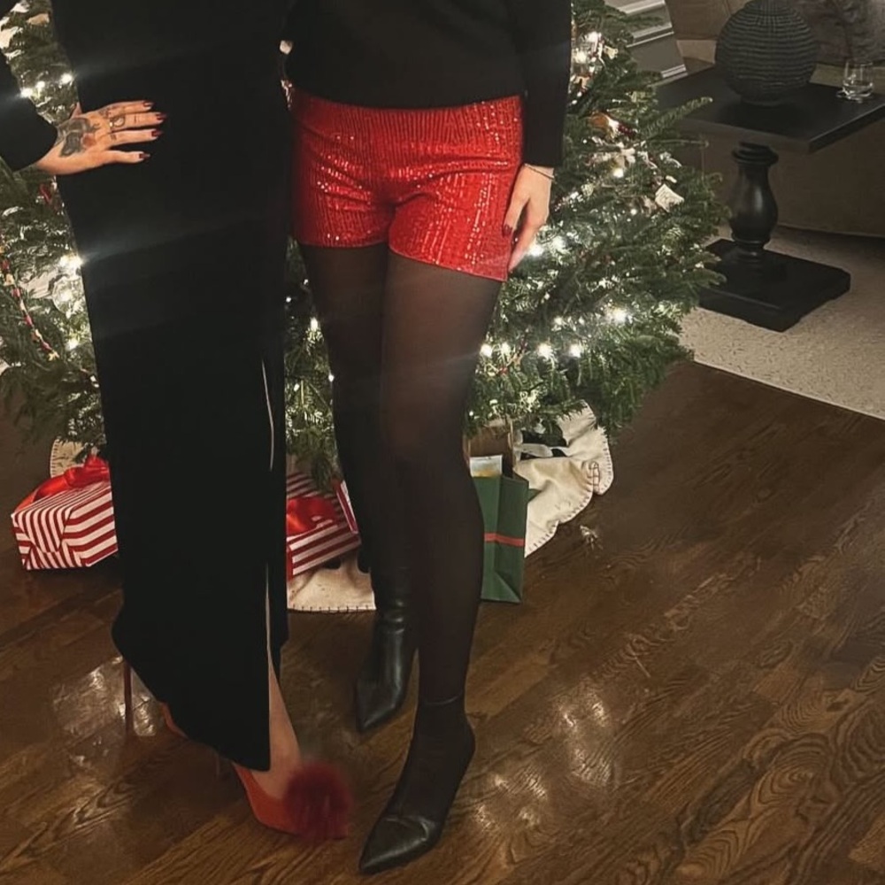 Red Sequin High Waist Shorts - Picture 4 of 4